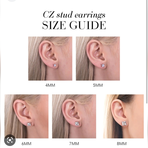 14K GOLD Plate 6mm BLACK Cubic Zirconia PRINCESS STUD EARRINGS - Picture 3 of 3